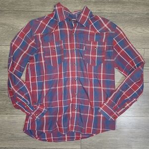 Levi's red and blue plaid button up shirt women's size medium